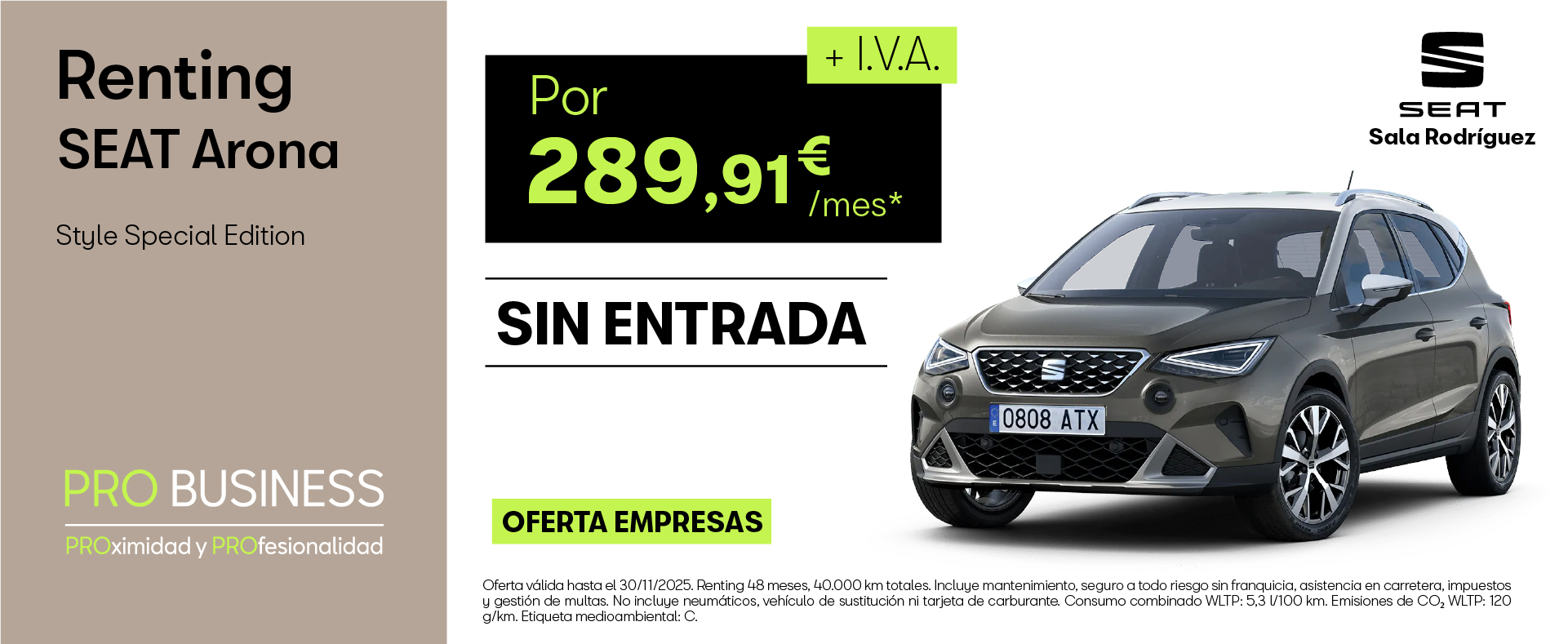 Renting SEAT Arona Style SE por 289,91€/mes*